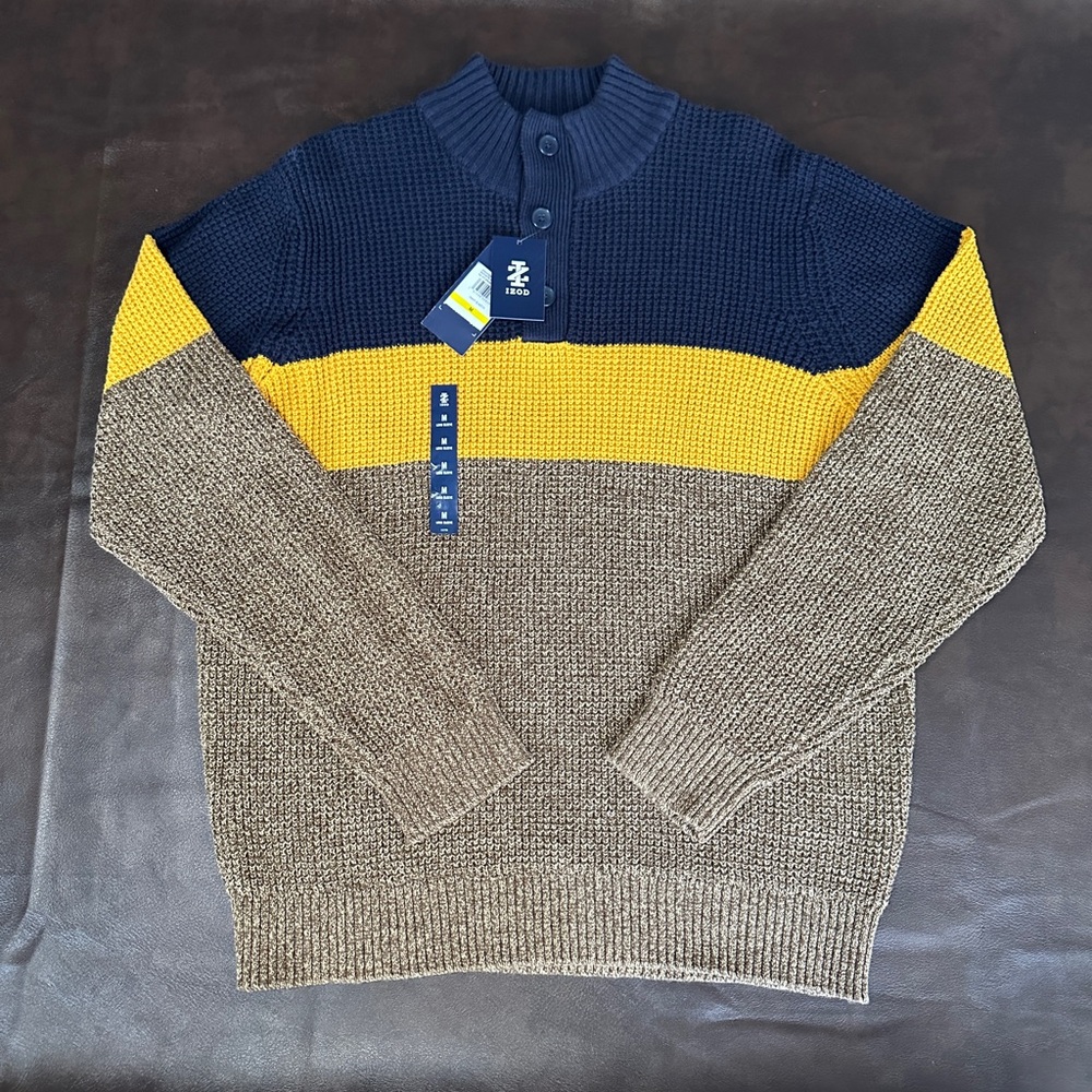Color Block Knit Sweater Jumper y2k Mens Izod
Striped Mock Neck Button NWT - Picture 1 of 5